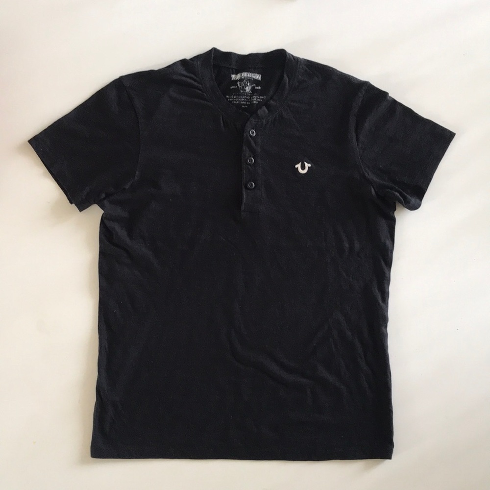 True Religion Unisex Short Sleeve Embroidery Logo Henley T-Shirts
